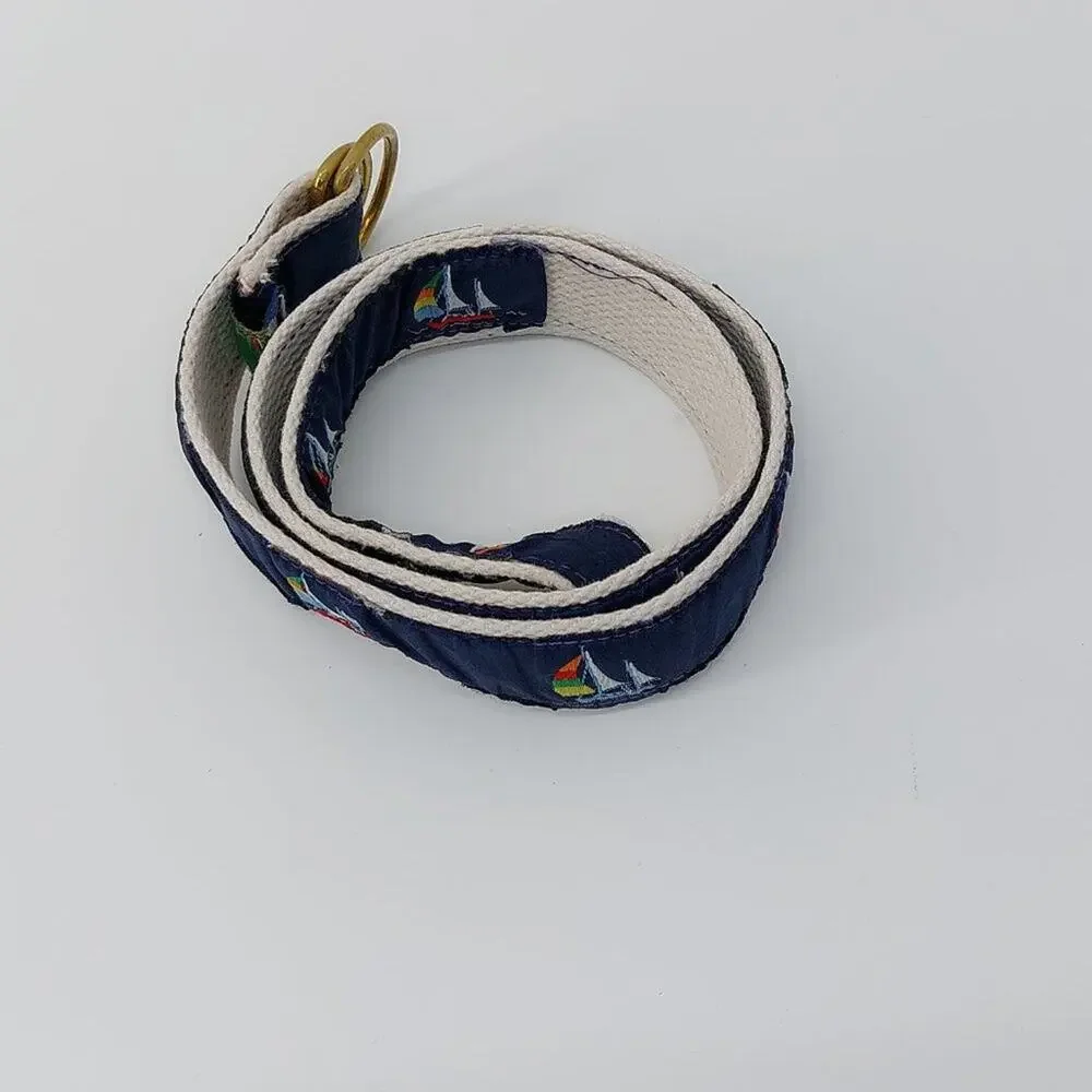 Vintage Cape Cod Canvas Sail Boat Navy Blue Weaved Double D Belt Child Kid Boy